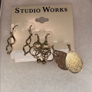 Studio Works Set of 3 Gold Earrings